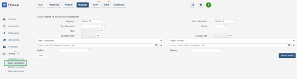 Analizy magazynowe - raport o produktach