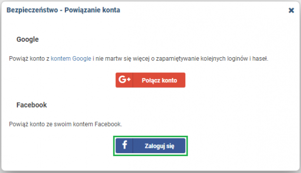 Powiązanie konta z kontem FB