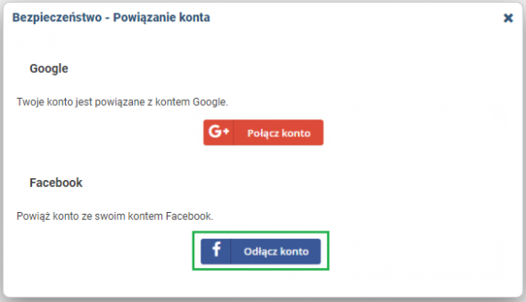 Powiązanie konta z kontem FB -odłączanie