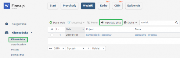 Import kilometrówki do systemu
