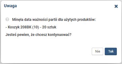 Daty ważności - informacja o upływie terminu ważności