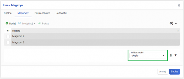 Wiele magazynów - filtr widoczności