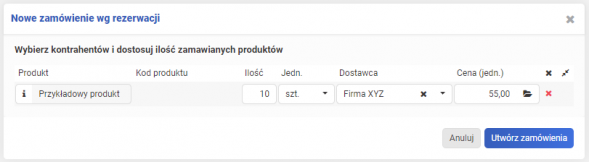 Rezerwacje produktów - nowe zamówienie do rezerwacji