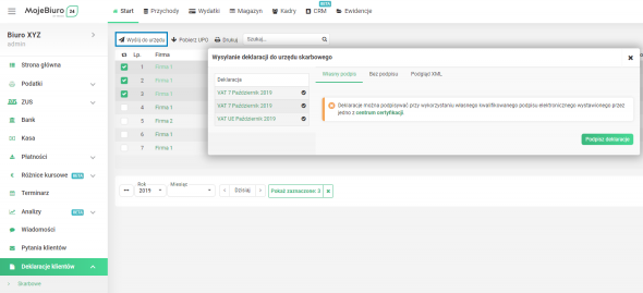 Masowa wysyłka elektroniczna deklaracji z systemu
