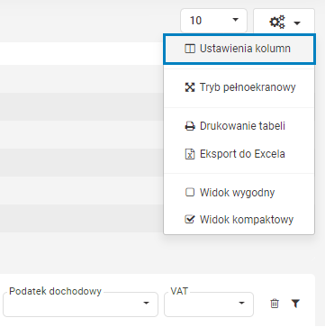 Definiowanie kolumn w tabeli - ustawienia kolumn