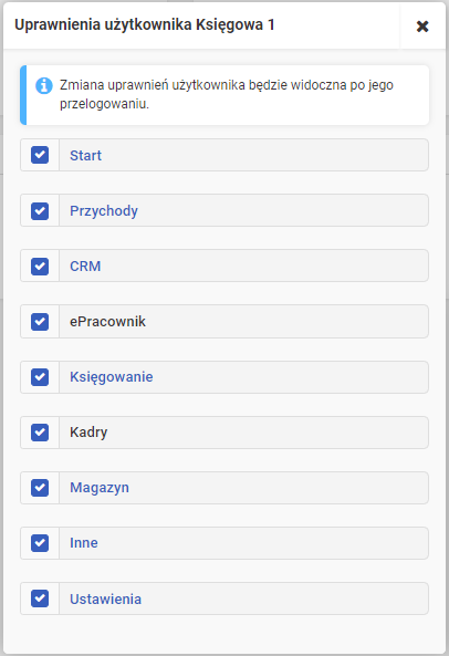 System uprawnień użytkowników w biurze rachunkowym - wybór działań
