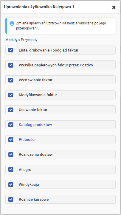 System uprawnień użytkowników w biurze rachunkowym - moduły