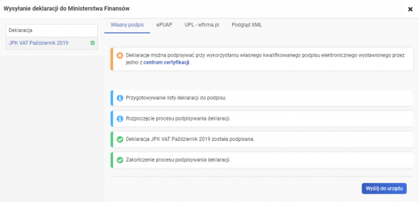 Wysyłka JPK VAT - podpisywanie JPK