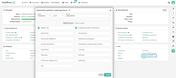 Dostęp klienta do KPiR i rejestrów VAT - masowe generowanie wydruków