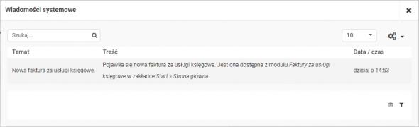 Wystawianie faktur za usługi cykliczne - komunikat o wystawieniu