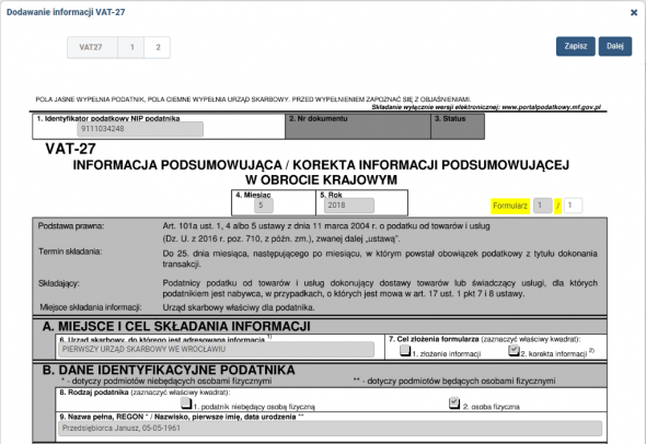 Korekta informacji VAT-27 - korekta