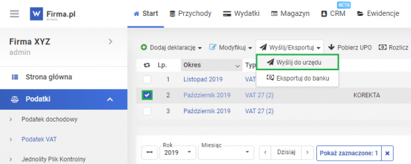 Korekta informacji VAT-27 - wysyłka