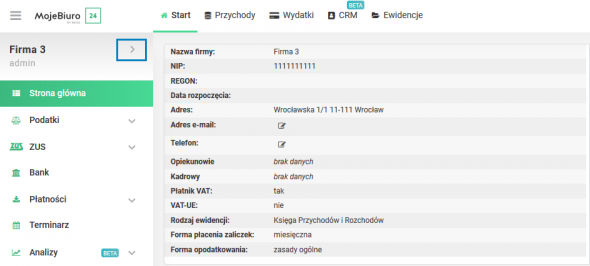 Przypinanie opiekuna do kont klientów biura - wybór firmy klienta