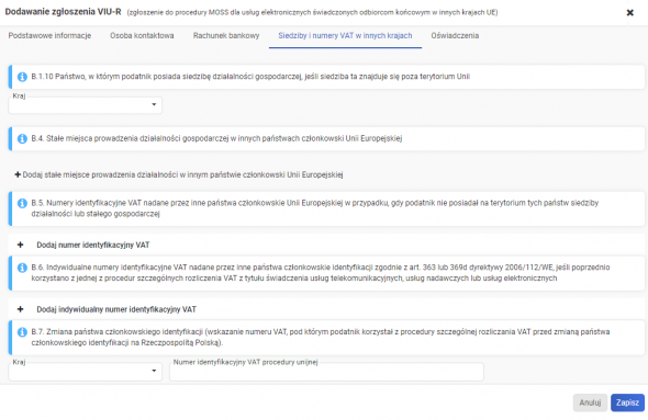 VIU R - siedziby i numery VAT w innych krajach