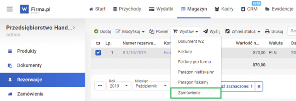 Rezerwacje produktów - dodanie zamówienia