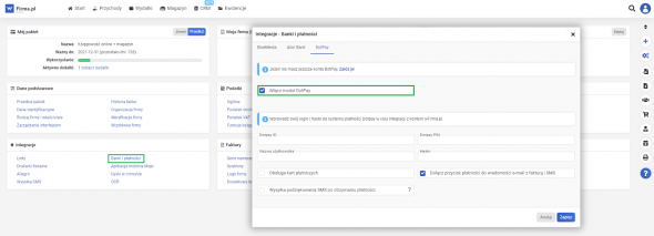 Integracja z DotPay - włączenie modułu