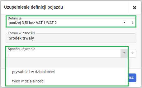 Prywatny samochód w środkach trwałych - pojazd nie spełniający definicji pojazdu ciężarowego