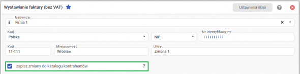 Faktura bez VAT - zapisz nowe dane kontrahenta