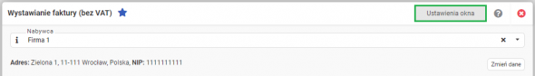 Faktura bez VAT - zapisz ustawienia okna