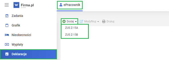 z-15a/b na panelu epracownik - dodawanie zaśwaidczenia