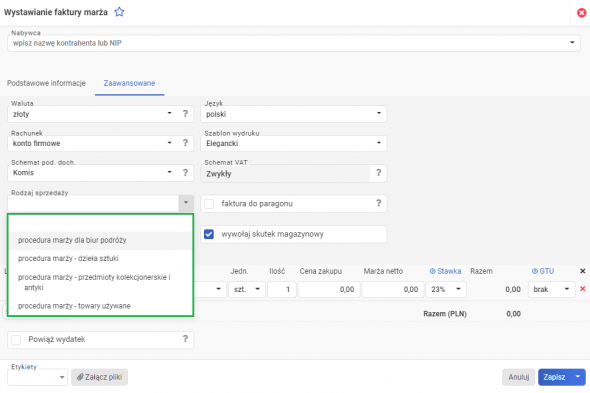 Faktura VAT marża - wystawianie