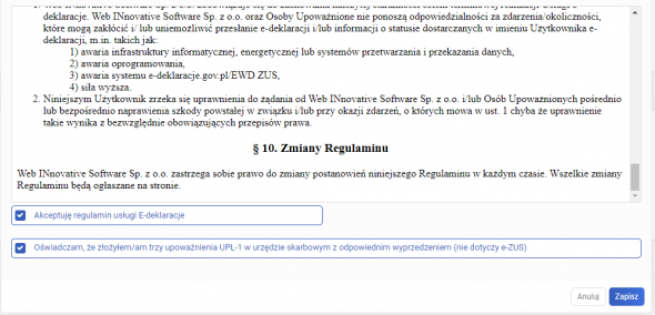 E-deklaracje - akceptacja regulaminu