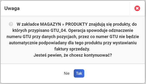 Kody grup towarów i usług - ostrzeżenie