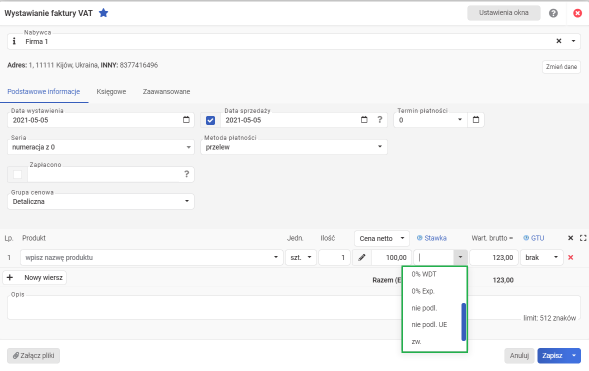 Faktura sprzedaży dla zagranicznego kontrahenta - stawki VAT