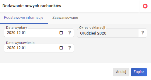 zbiorcze generowanie rachunków - okno dodawania