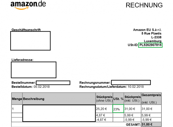 Faktura z Amazon - księgowanie