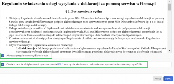 Wysyłka JPK_V7 - akceptacja regulaminu