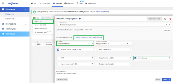 Import usług spoza Unii Europejskiej -  wprowadzanie faktury