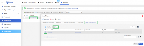 Zakup kasy fiskalnej - dokument OT