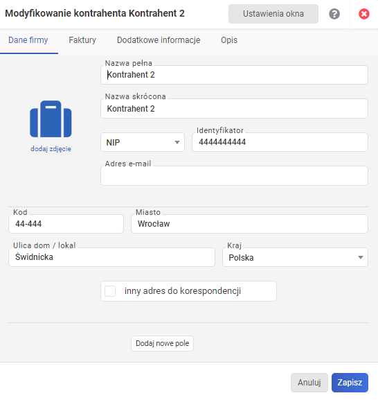Zmiana danych kontrahenta