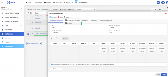 Ewidencja środków trwałych - DRUKUJ OT