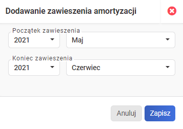 Ewidencja środków trwałych - wprowadzenie daty zawieszenia