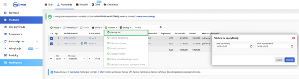 Specyfikacja - masowe wystawianie faktury do specyfikacji