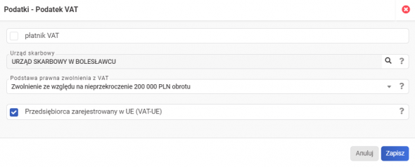 Informacja VAT-UE - ustawienia podatnika zwolnionego