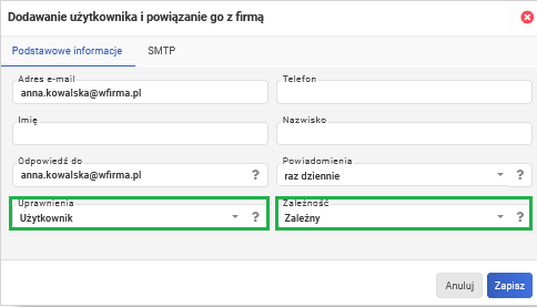 Jak można utworzyć nowe konto w wfirmie-uprawnienia i zależność