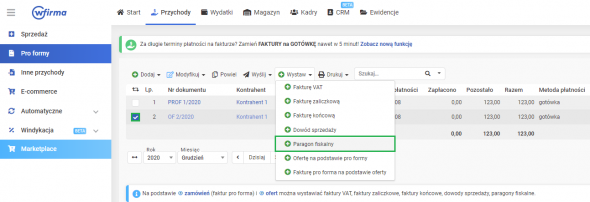 Paragon fiskalny - do pro formy i oferty