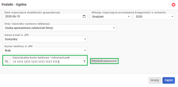Indywidualne konto bankowe - potwierdzanie poprawności