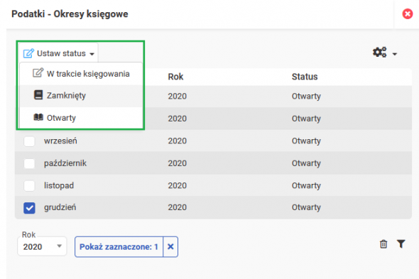 Otwieranie i zamykanie okresów księgowych - ustawienia statusu