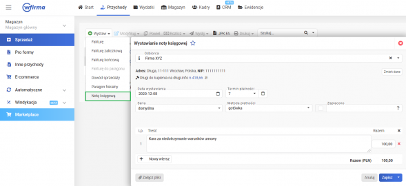 Nota księgowa - jak wystawić w systemie wfirma.pl?