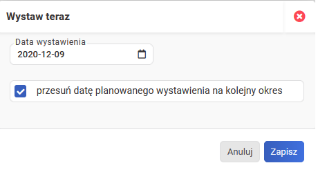 Faktura automatyczna - komunikat dotyczący daty wystawienia