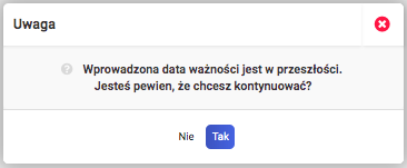 Zakup towarów handlowych - okno komunikatu