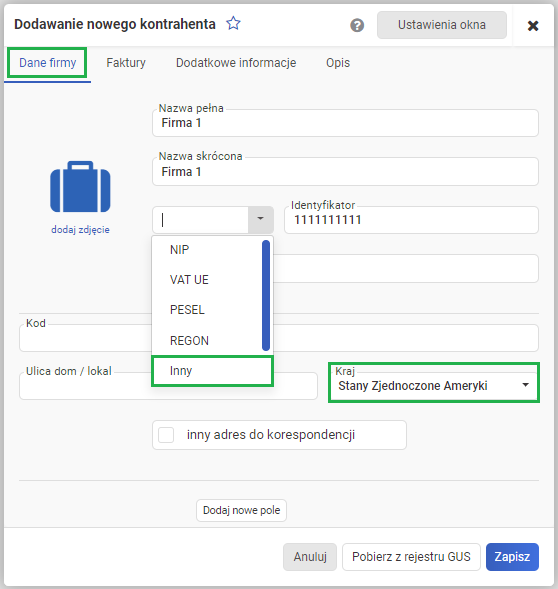 Dodawanie nowego kontrahenta spoza UE