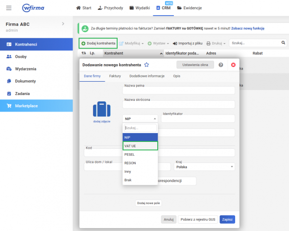 Historia weryfikacji VAT UE - dodawanie kontrahenta z UE?