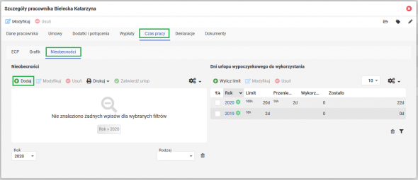 urlop wychowawczy - dodawanie nieobecności