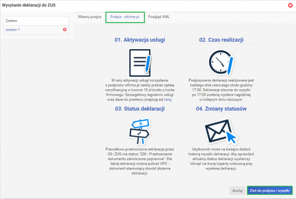 Wysyłka zestawu deklaracji - zestaw podpisywany podpisem pracownika wFirma.pl