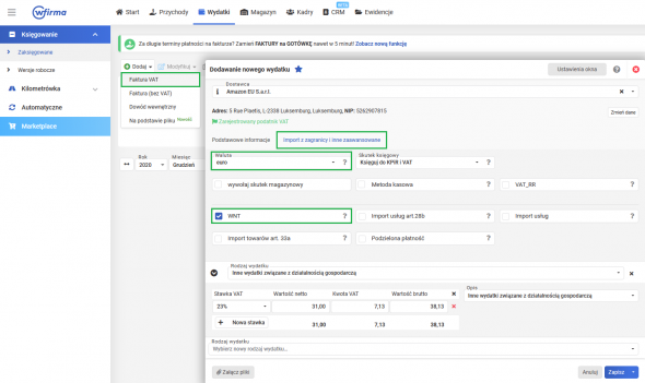 Faktura z Amazon - jak zaksięgować WNT?